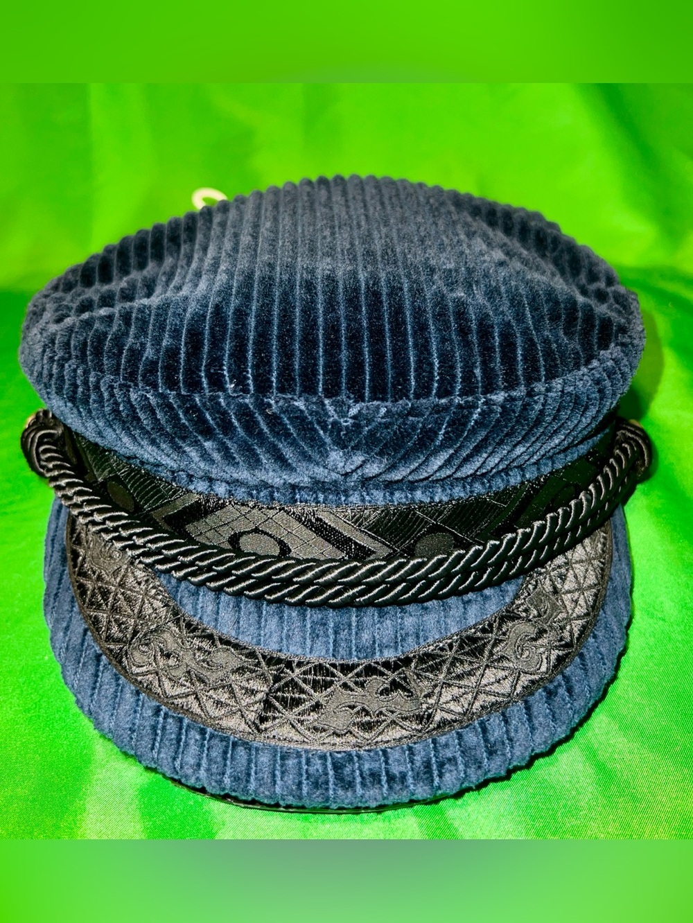 Zadig & Voltaire Navy Blue Corduroy Baker Boy Cap with Black Trim